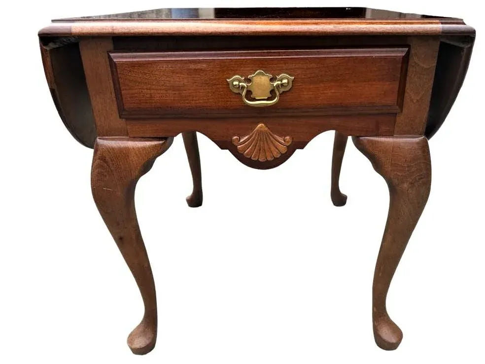 Solid Cherry Wood Drop Leaf Queen Anne Side Table by American Drew - Vintage Late 20th Century - Image 5