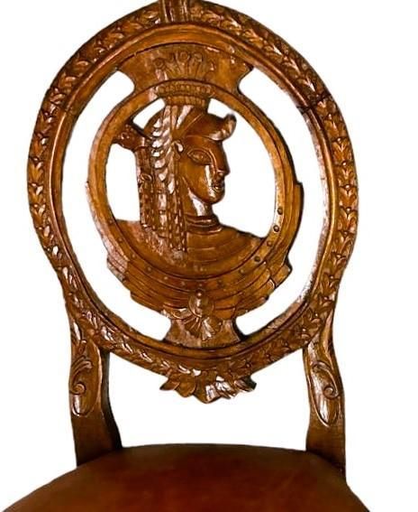 Louis XVI Carved Oak French Accent Chairs With New Caramel Colored Leather Seats - a Pair - Image 5