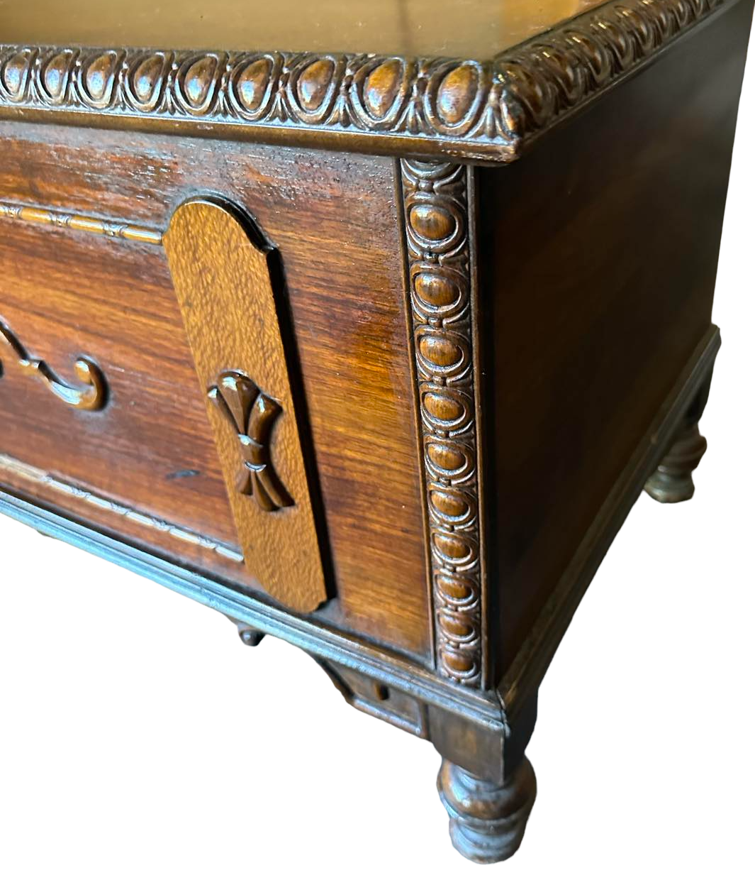 Antique 1920s Spanish Revival Walnut and Burlwood Cedar Chest - Image 5