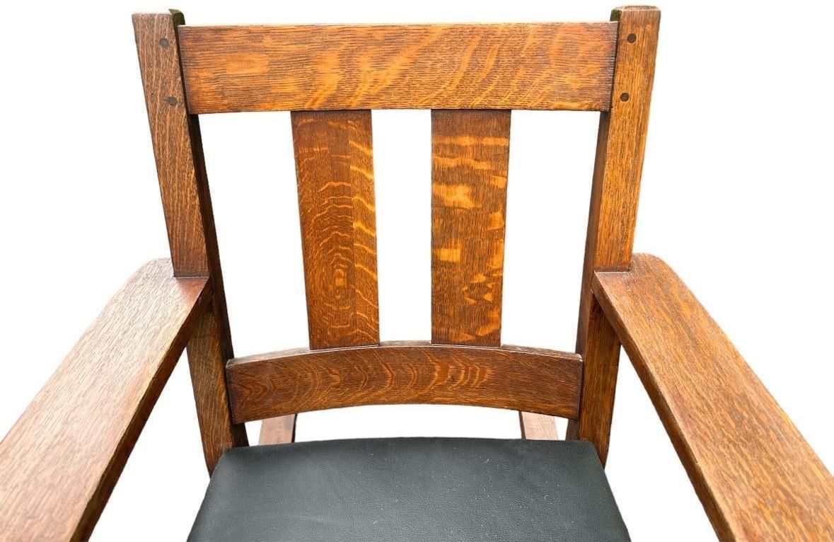 Signed Limbert Collectible Antique Arts & Crafts Quarter Sawn Oak Rocking Chair - Image 5