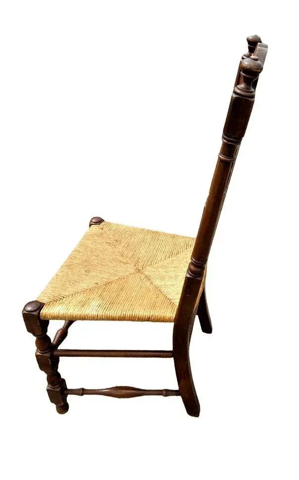 Vintage Solid Walnut and Rush Seat Dining Chairs - Set of 6 With 2 Armchairs - Image 5