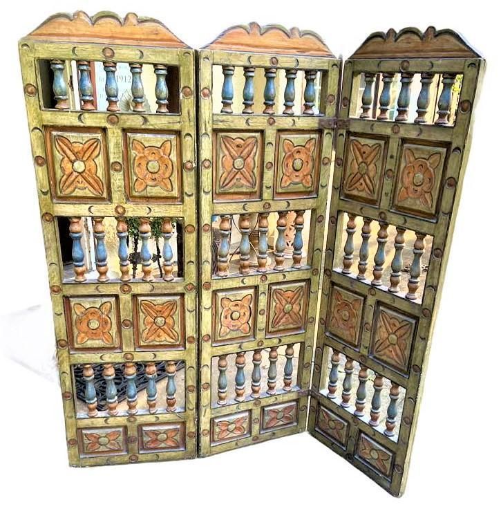Extraordinary Antique Painted 18th Century Spanish Colonial Room Divider From Mexico - Image 5