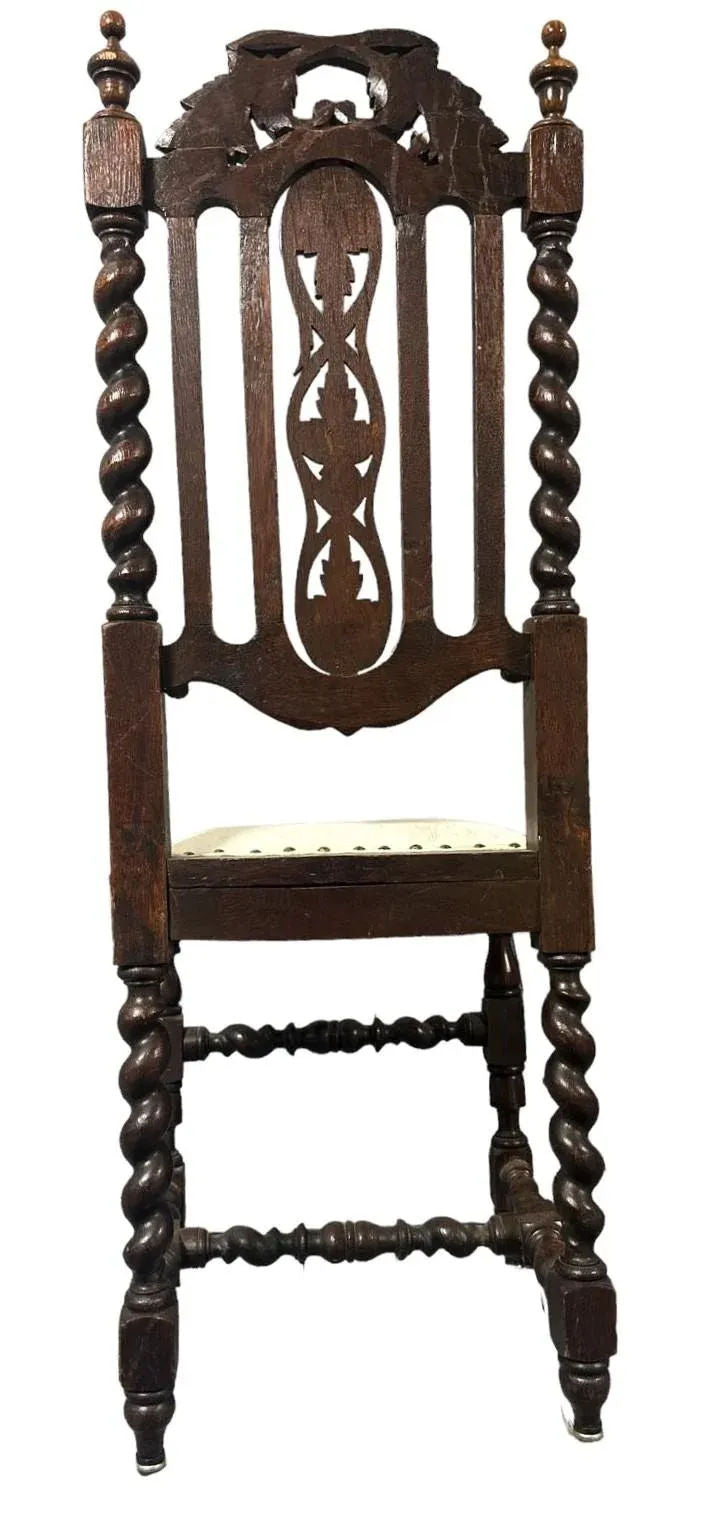 19th Century French Antique Carved Oak Dining Chairs With New Seat Upholstery - Set of 6 - Image 5