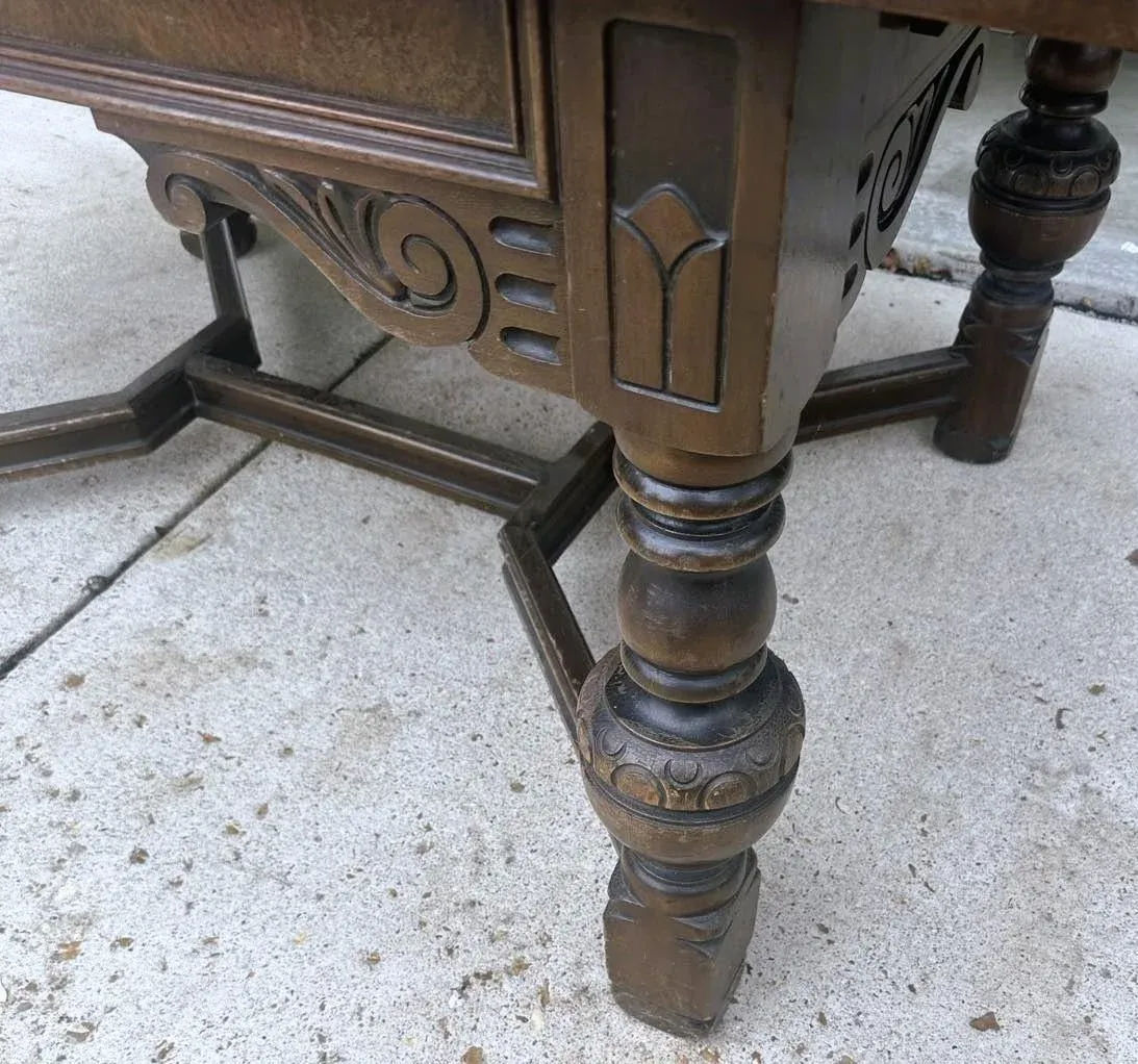 Antique 9 Ft. Walnut Spanish Revival Refectory Table by Tell City Furniture - Circa 1910 - Image 5