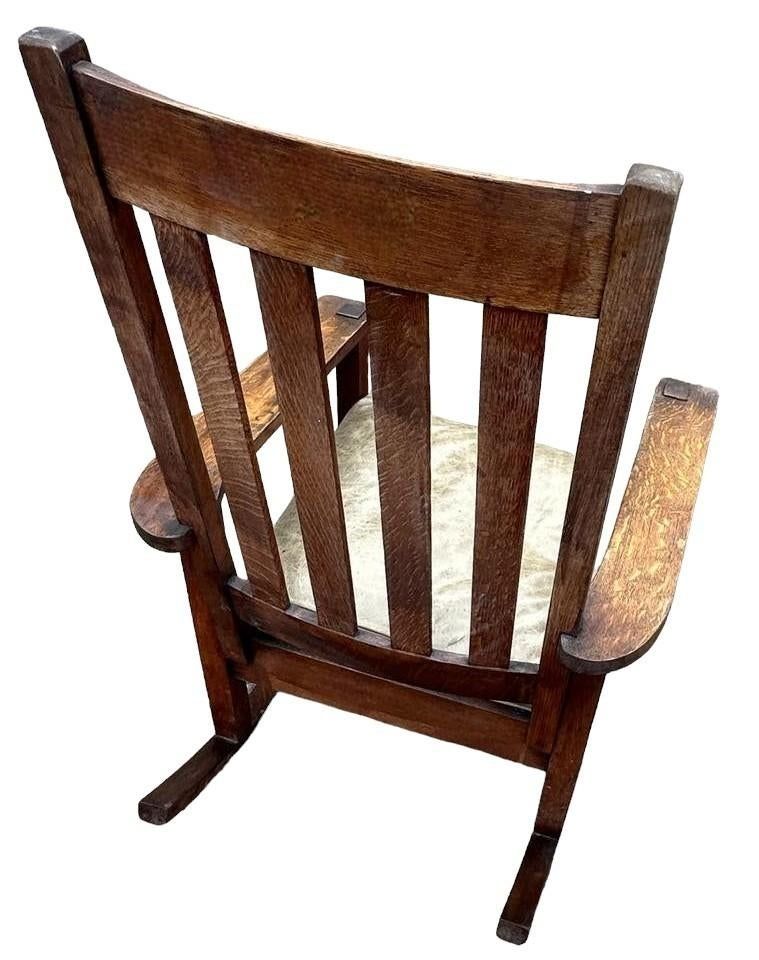 Antique Stickley Brothers Grand Rapids Mission Oak Rocking Chair With New Leather Upholstery - Circa 1900 - Image 5