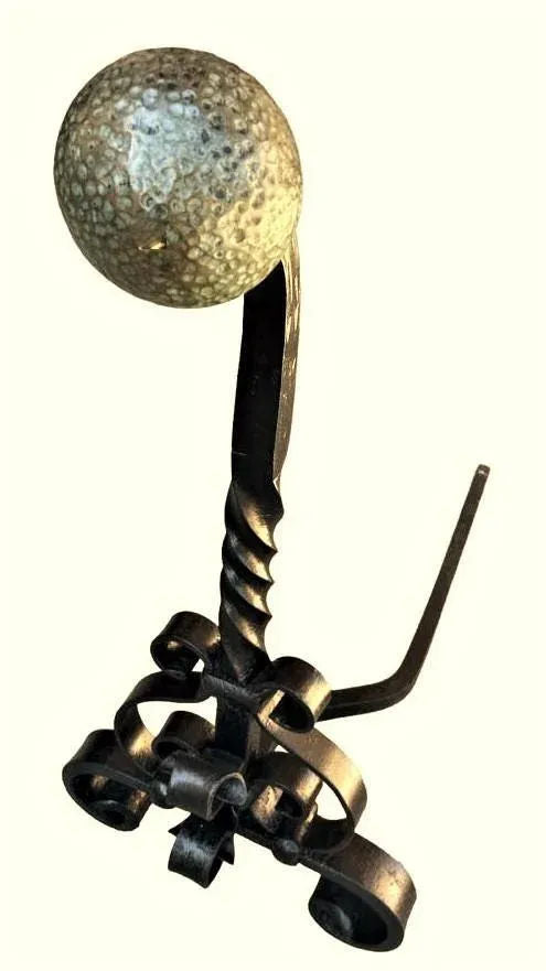 Massive 31" High Antique Arts & Crafts Pair of Andirons - Wrought Iron and Brass - Late 19th Century - Image 5