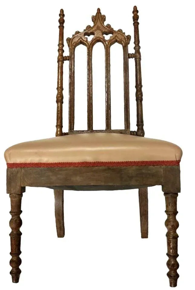 Antique Walnut English Cathedral Spire Chair With New Goatskin Upholstery - Image 5