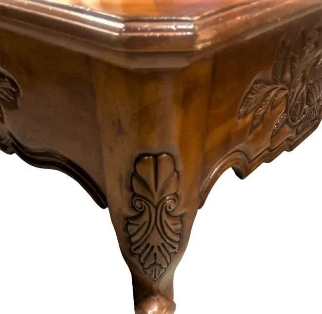 Late 20th Century Large French Provincial Carved Cherry Wood Cocktail or Coffee Table - Attributed to Karges - Image 5