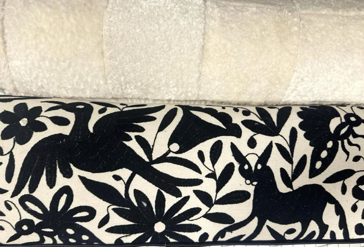 Baker Furniture Ottoman Reupholstered With Vicuña and Otomi Hand Embroidery - Image 5