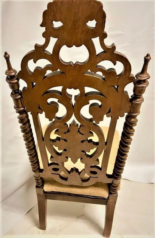 Late 19th Century Carved Rosewood Renaissance Revival Chair With Hair-On Cowhide Seat Upholstery - Image 5