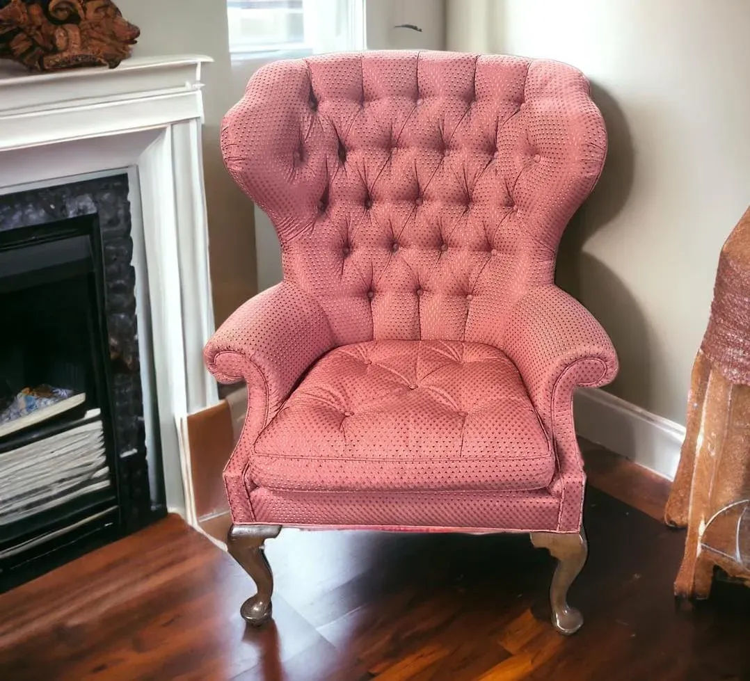 Baker Furniture Company Button Tufted Upholstered Wing Chair - Vintage Early 21st Century - Image 5