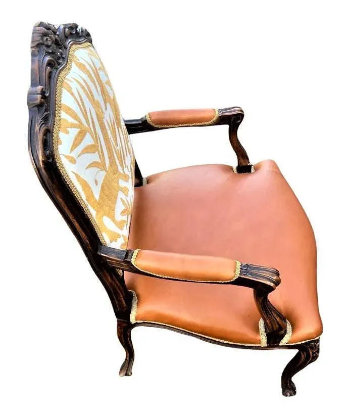 Pair of Vintage Chateau d'Ax Fauteuils With Otomi Hand Embroidery and Cognac Leather - Mid 20th Century - Image 5