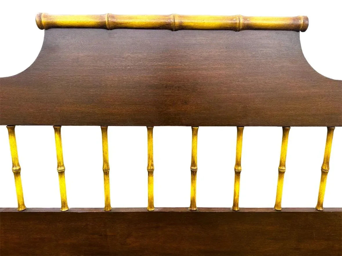 Chinoiserie Solid Teak and Faux Bamboo Queen Size Bedframe - Circa 1940 - Image 5