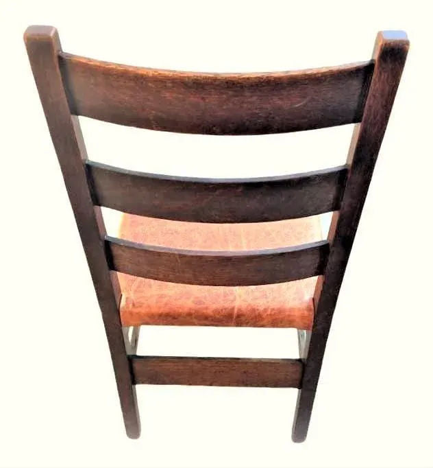 Signed Gustav Stickley Quarter Sawn Mission Oak Chair With New Leather Seat Cover - Early 20th Century - Image 5