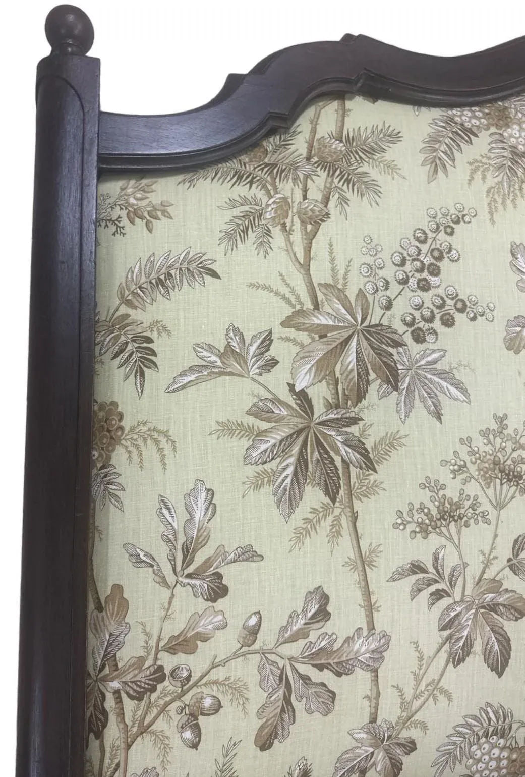 New Schumacher Chinoiserie ‘Brantwood Vine’ Linen Upholstery on Antique 19th Century Walnut Headboard - Image 5
