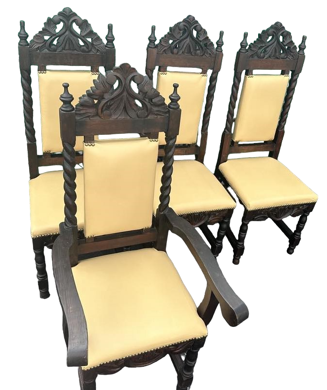Set of 8 Spanish Colonial Style Chairs With New Leather Upholstery - Made in Mexico - Vintage Mid 20th Century - Image 5