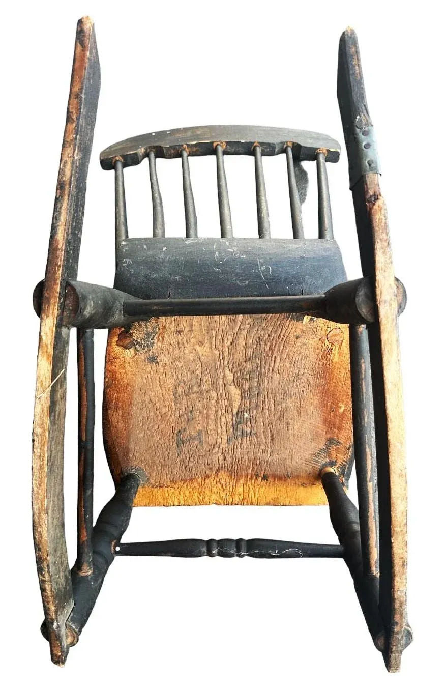 Early 19th Century Painted Oak Rocking Chair Signed ‘Madison’ - Image 5