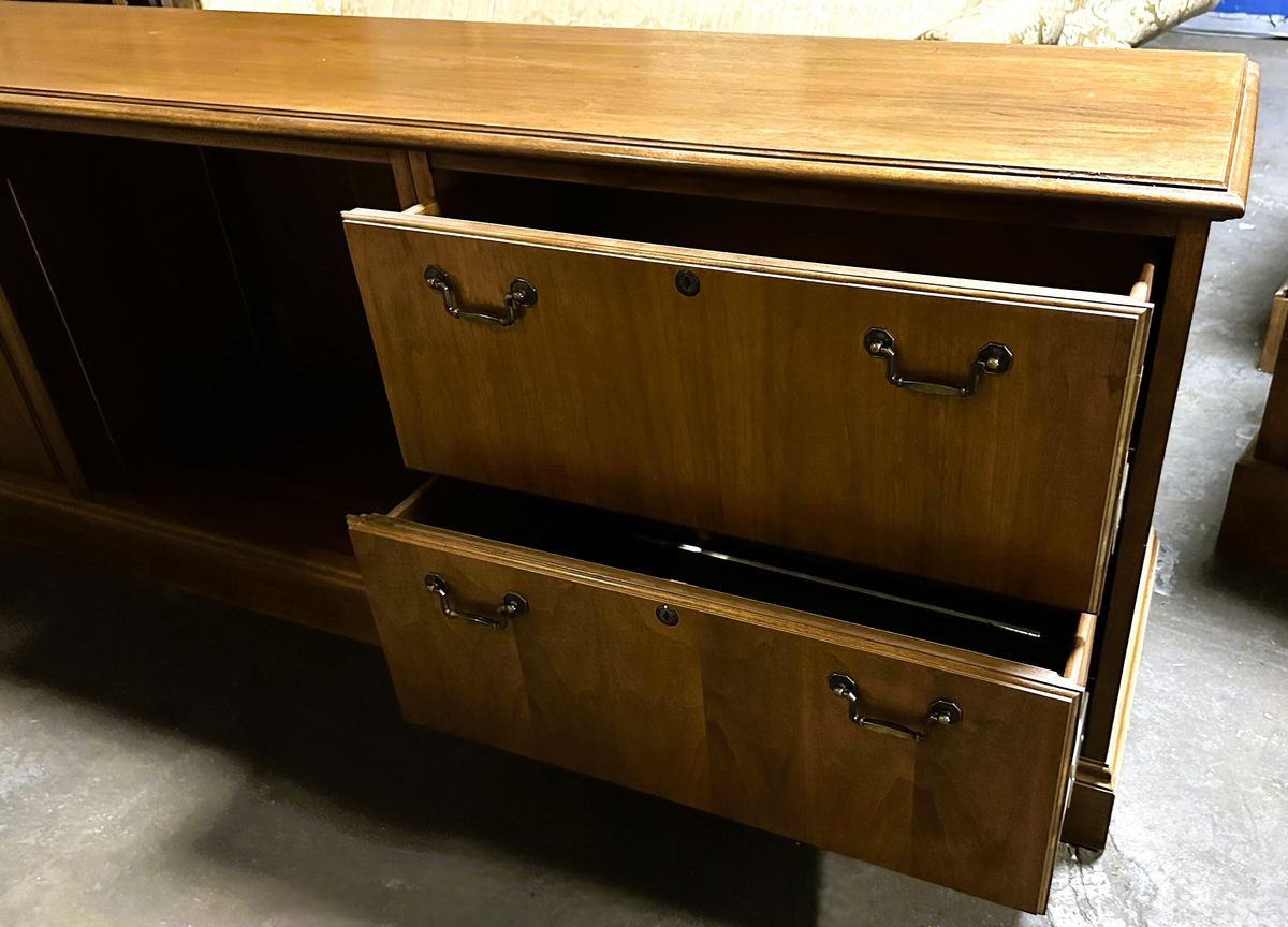 Very Large 90" Solid Walnut Executive Credenza - Vintage Late 20th Century - Image 5