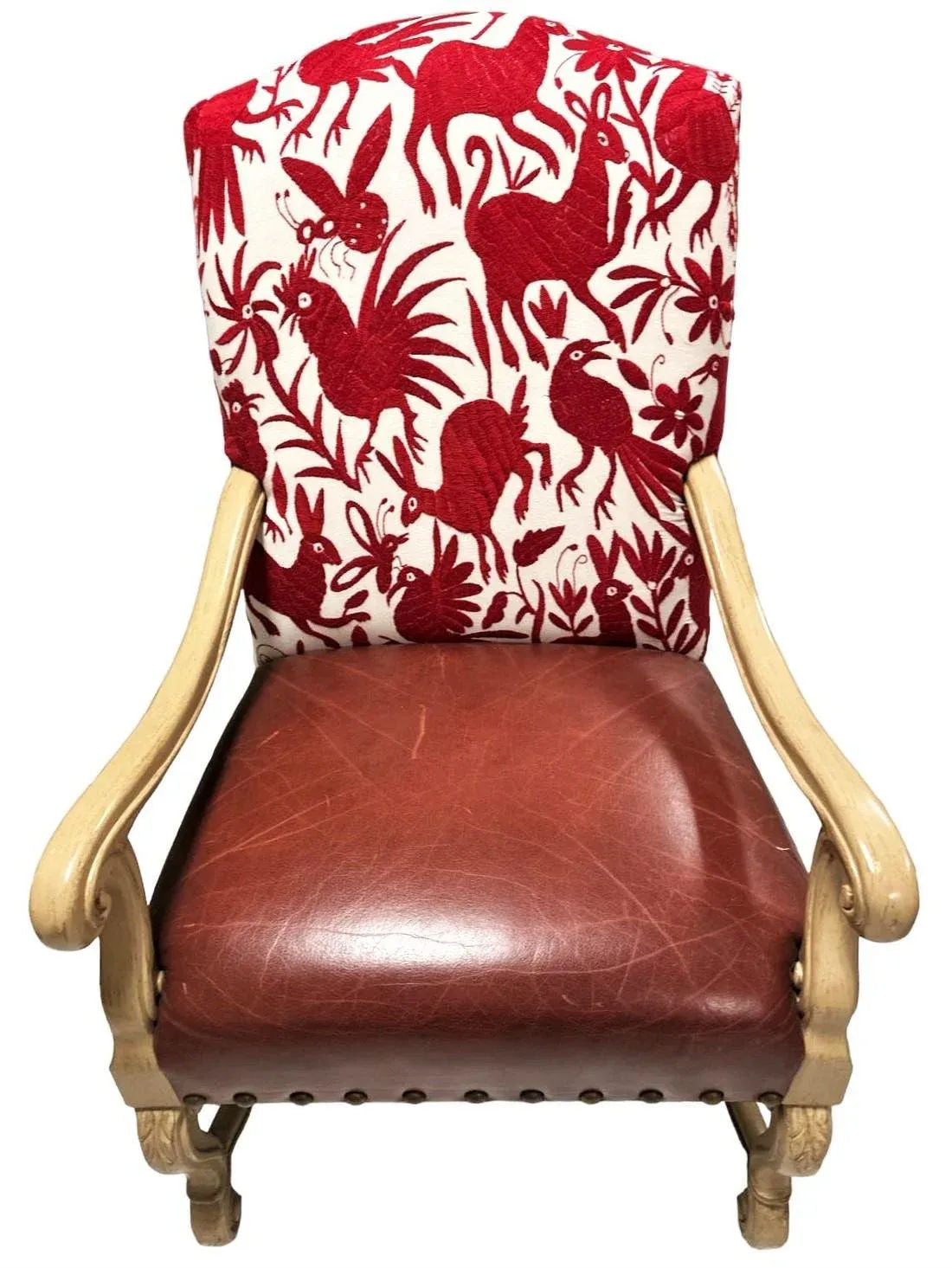 Bernhardt Large Hacienda Chairs in Otomi Hand Embroidery and Leather - a Pair - Early 21st Century - Image 5