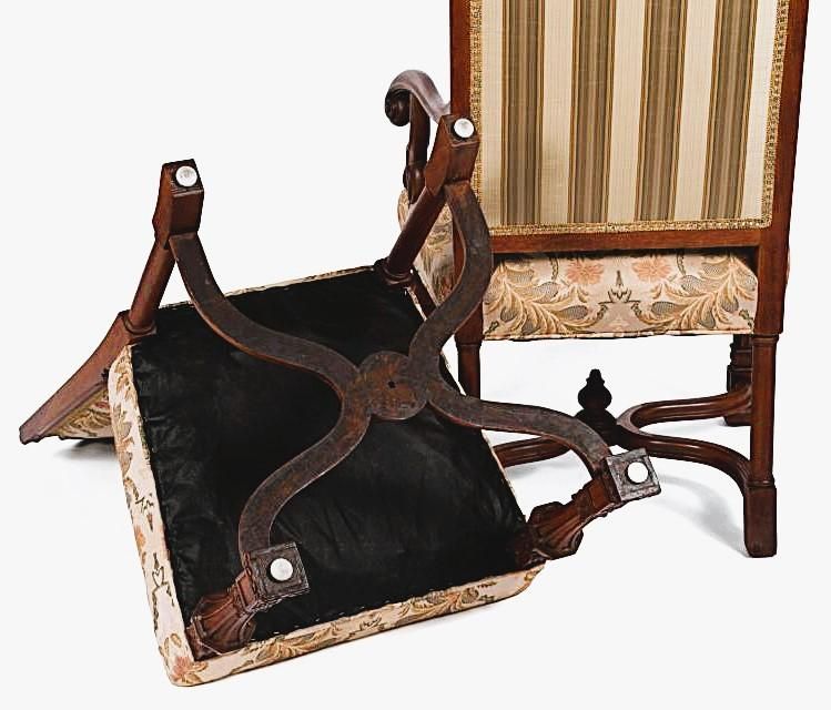 Set of Eight Antique 19th Century French Baroque Carved Walnut and Upholstery Dining Chairs - Image 5