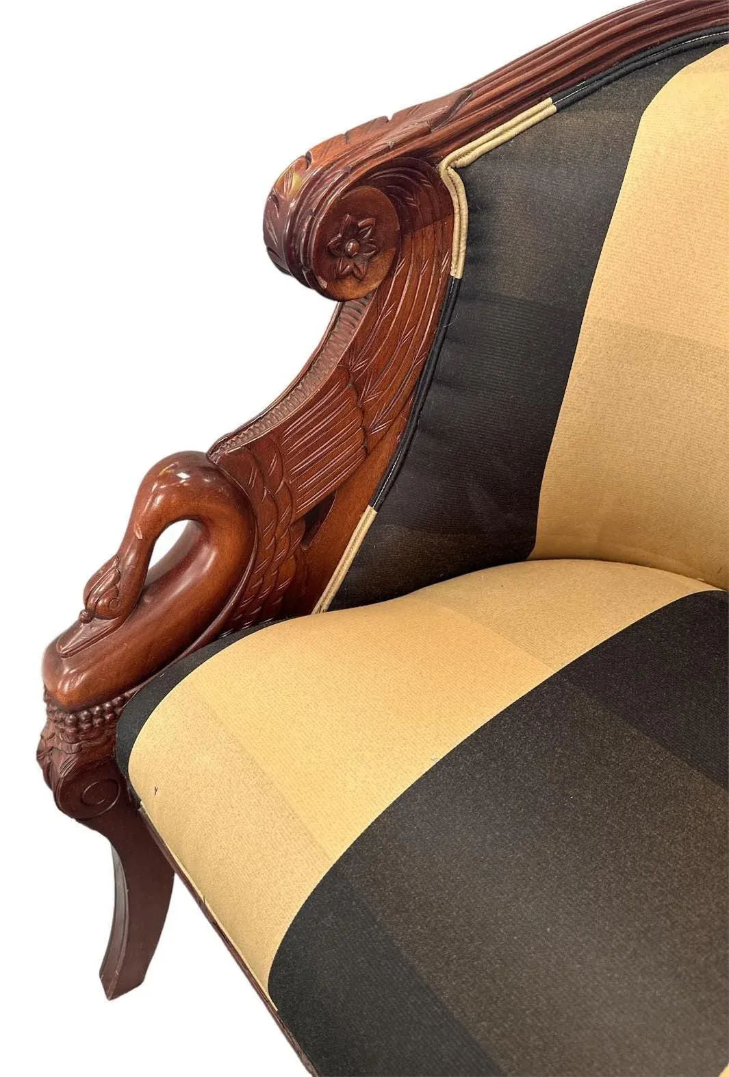 English Regency Mahogany Bergeres With Swan Head Carving and New Upholstery - a Pair - Image 5