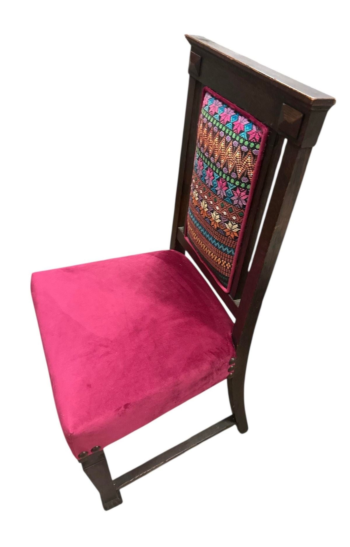 Early 20th Century Edwardian English Oak Dining Chairs With Vivid Mexican Embroidery Upholstery - Set of 6 - Image 5