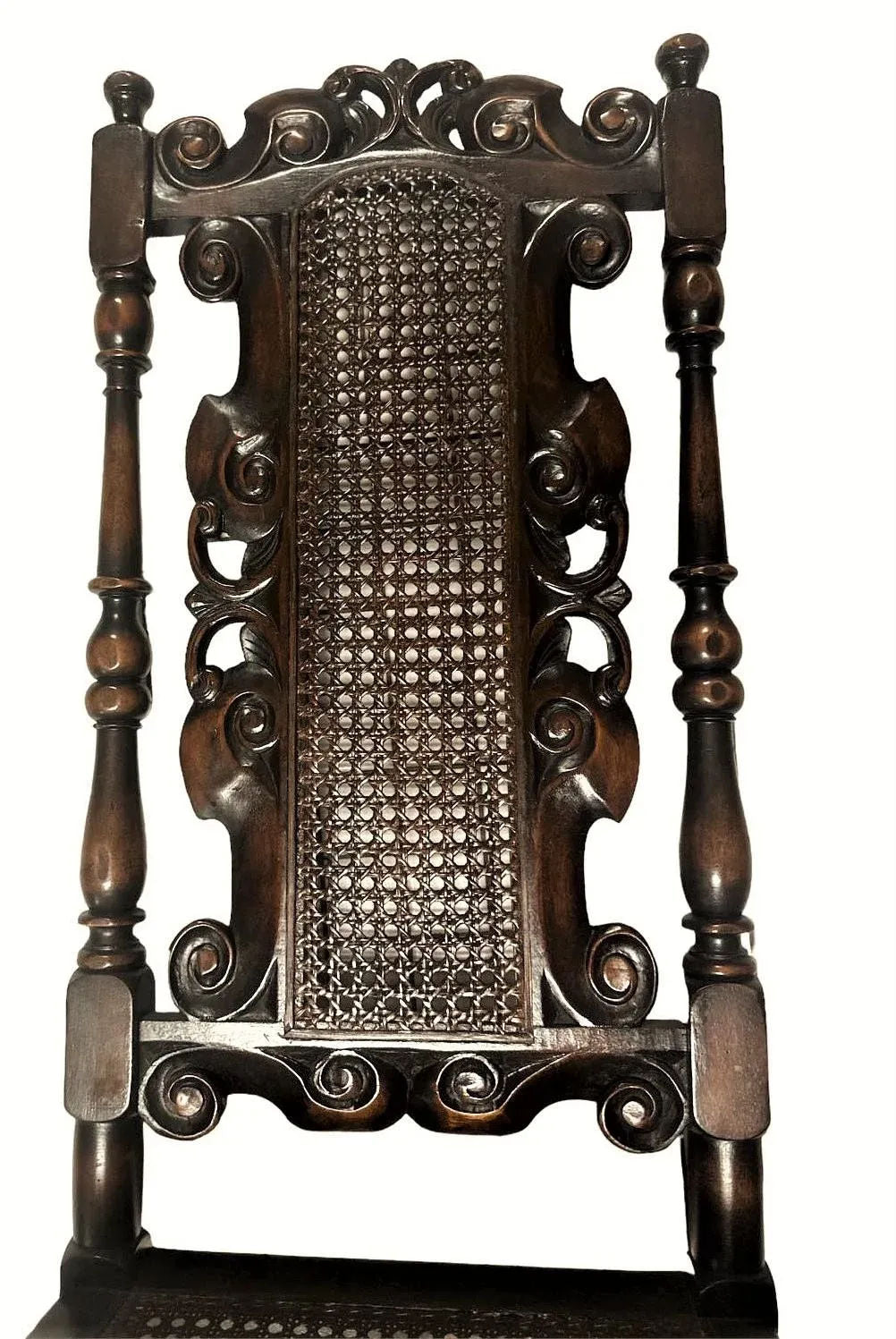 Antique Spanish Hacienda Style Accent Chair in Carved Walnut and Caning - Early 20th Century - Image 5