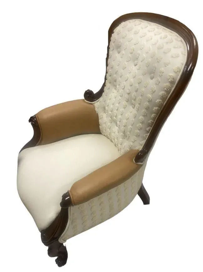 19th Century Bergere Chair Reupholstered in Leather and Chenille - Image 5