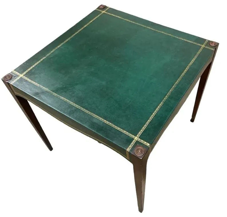 Barnard & Simonds Tooled Green Leather and Mahogany Game Table - Antique Circa 1920s - Image 5