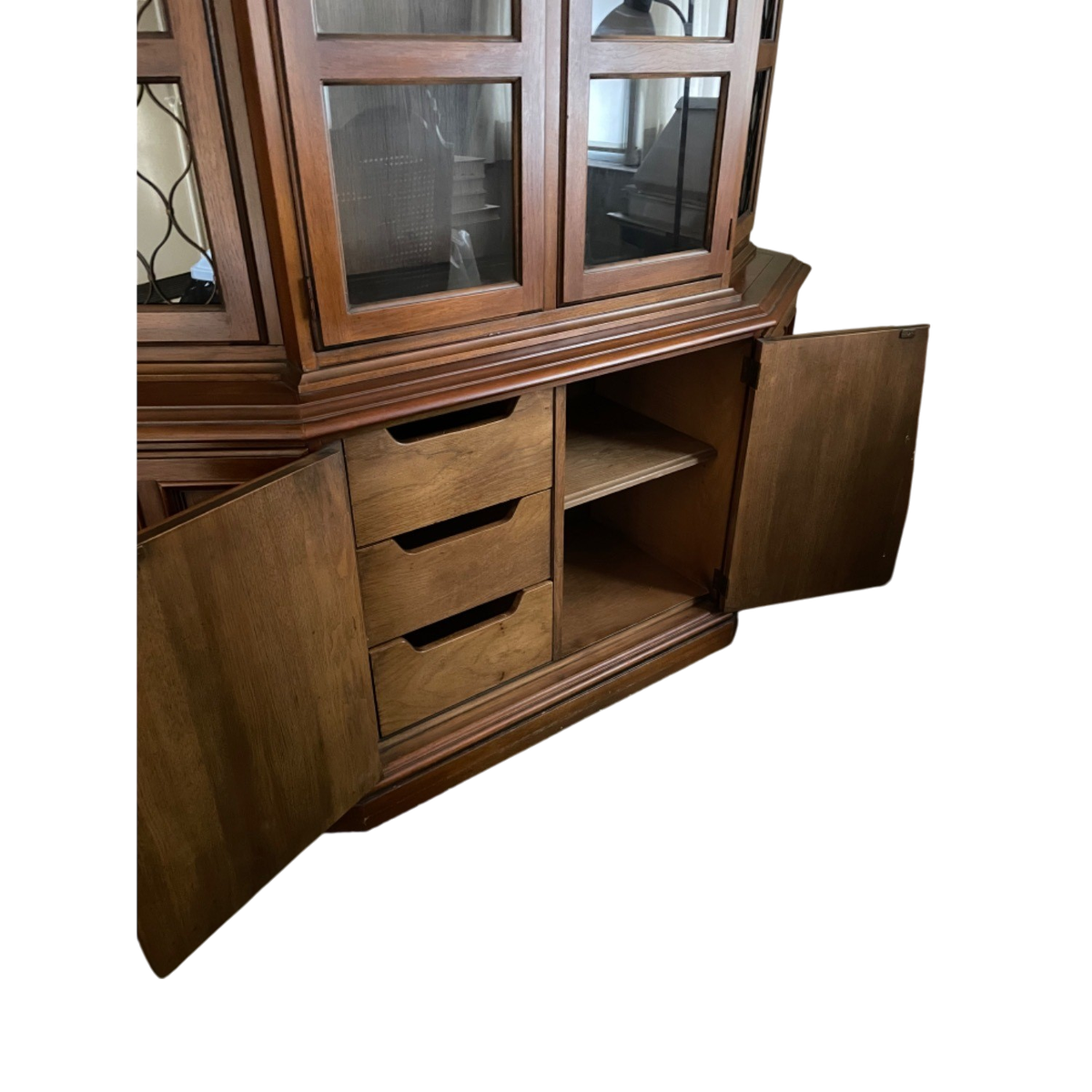 Drexel Esperanto Walnut Spanish Style Breakfront China Cabinet Made in 1967 - Image 5