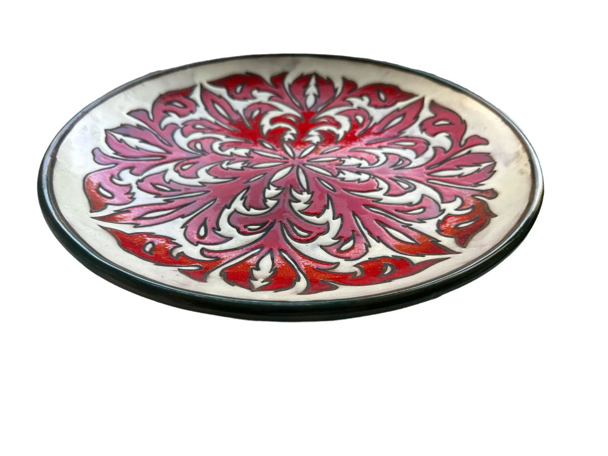 Crimson Acanthus Design Spanish 13.75” Ceramic Plate — Mid 20th Century - Image 5