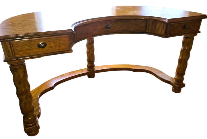 Drexel Vintage Solid Oak Demilune Executive Desk - Circa Mid to Late 20th Century - Image 5