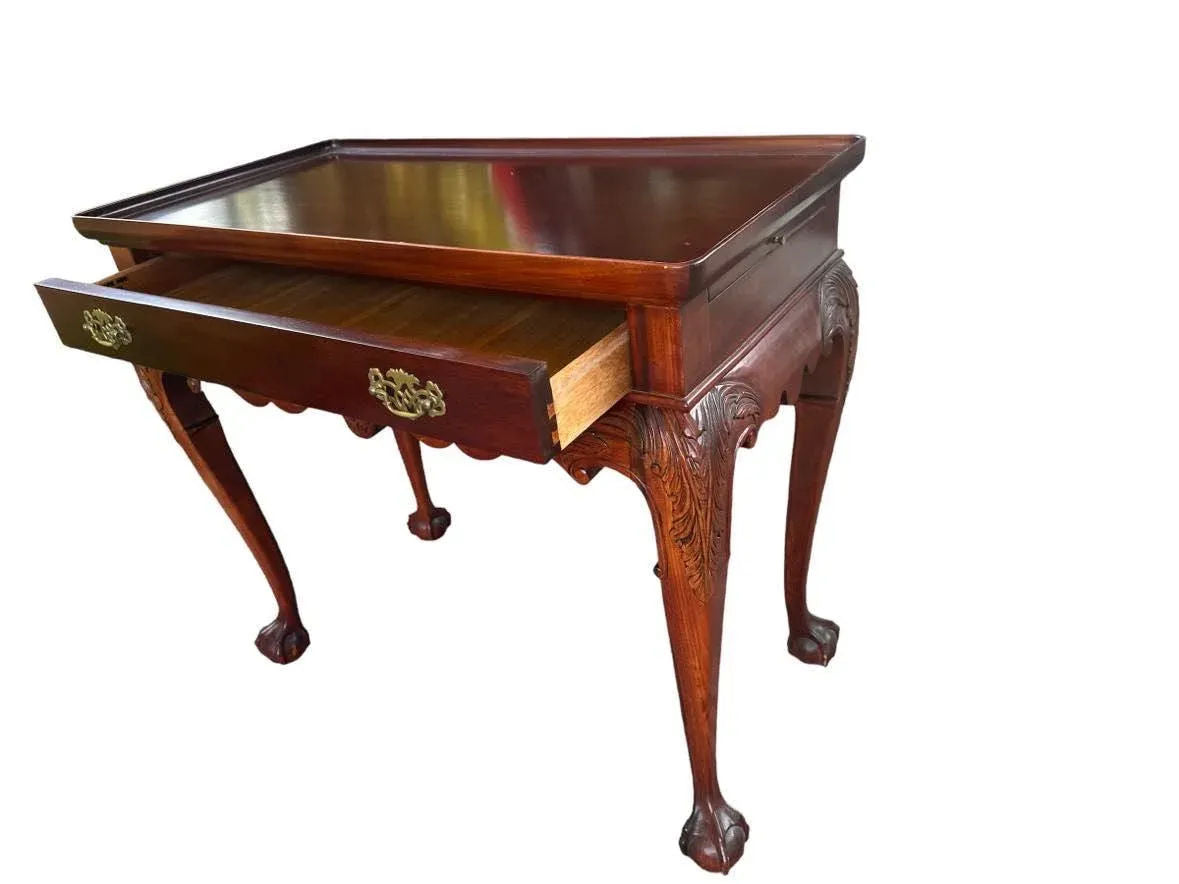 Solid Mahogany Georgian Style Console Server With Pullout Trays - Vintage 1990s - Image 5