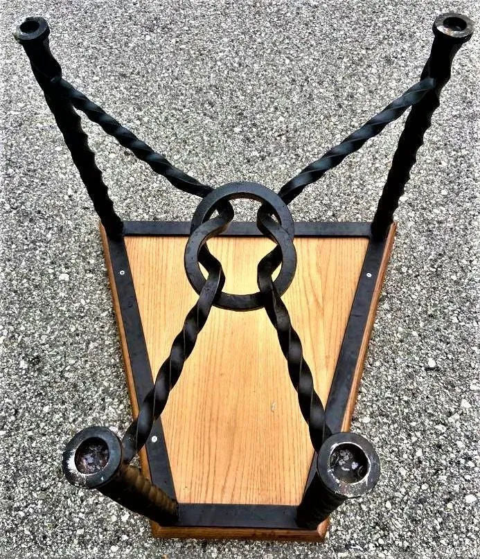 Mid 20th Century Trapezoid Oak and Wrought Iron Side Table - Image 6