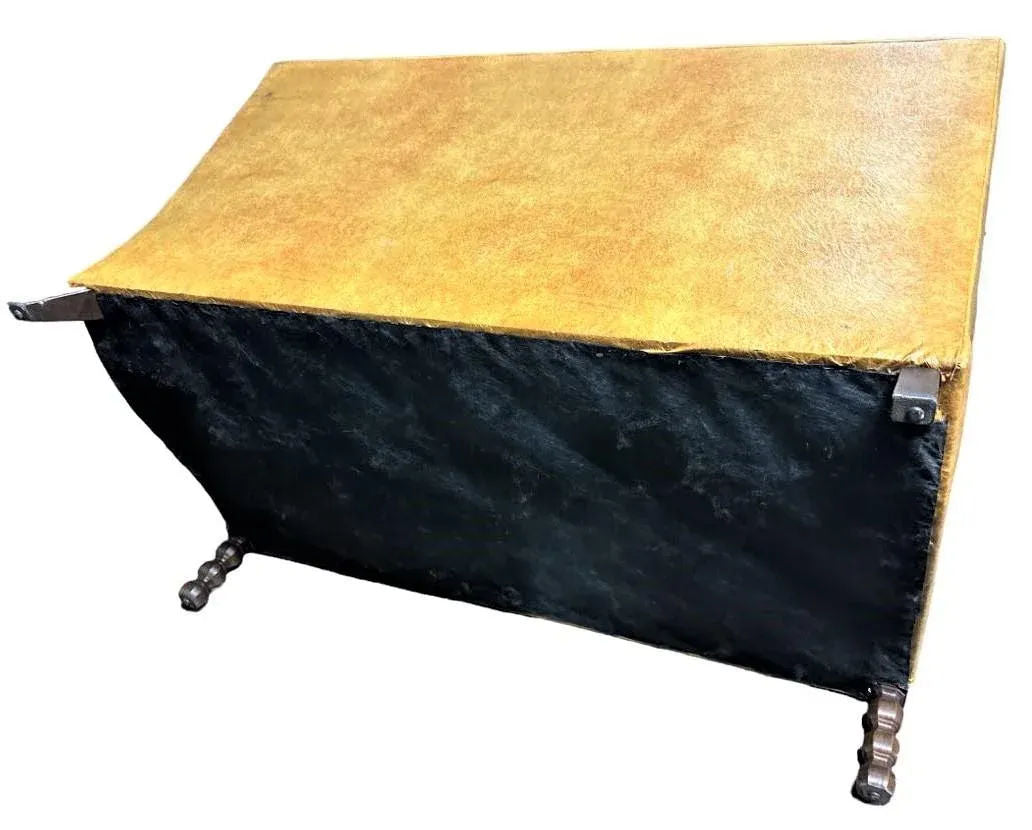 Mustard Yellow Vinyl Mid Century Spanish Revival Settee - Image 6
