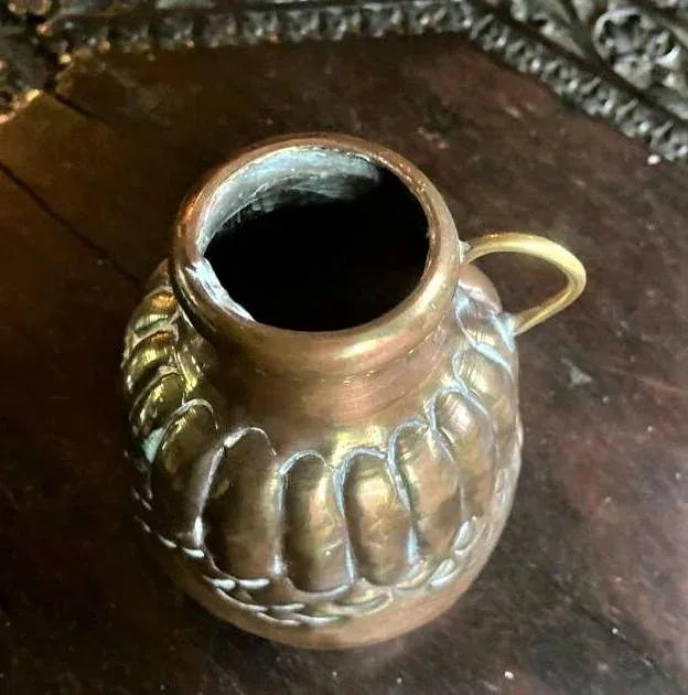 1950s Egyptian Hammered Copper Cream Pitcher - Image 6