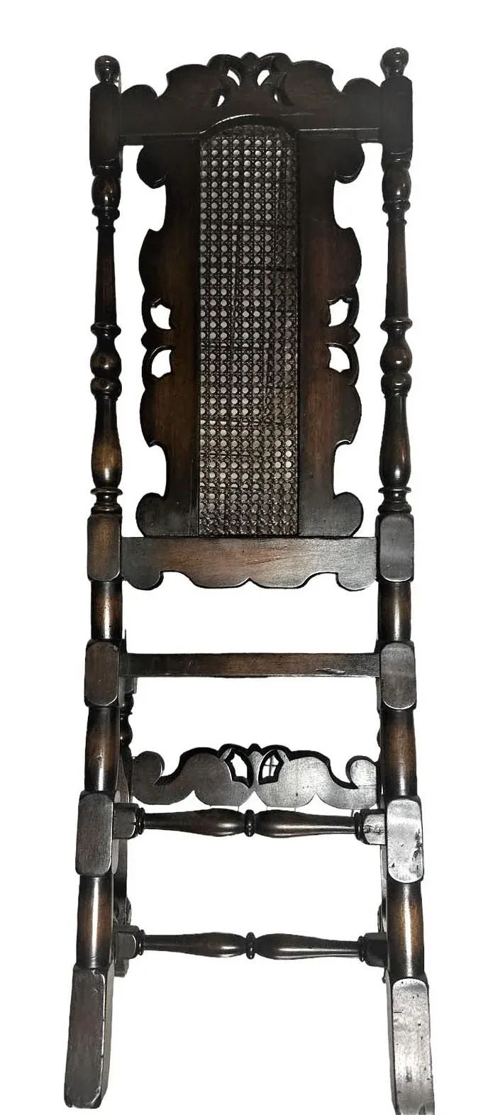 Antique Spanish Hacienda Style Accent Chair in Carved Walnut and Caning - Early 20th Century - Image 6
