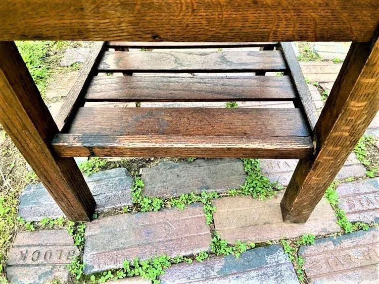 1910 Arts & Crafts Antique Quarter Sawn Oak Chair With Student Writing Surface - Image 6