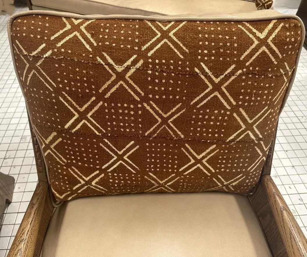 Romweber Viking Oak Sofa With Two Chairs - Upholstered With Artisanal African Textile and Leather - Vintage Mid 20th Century - Image 6