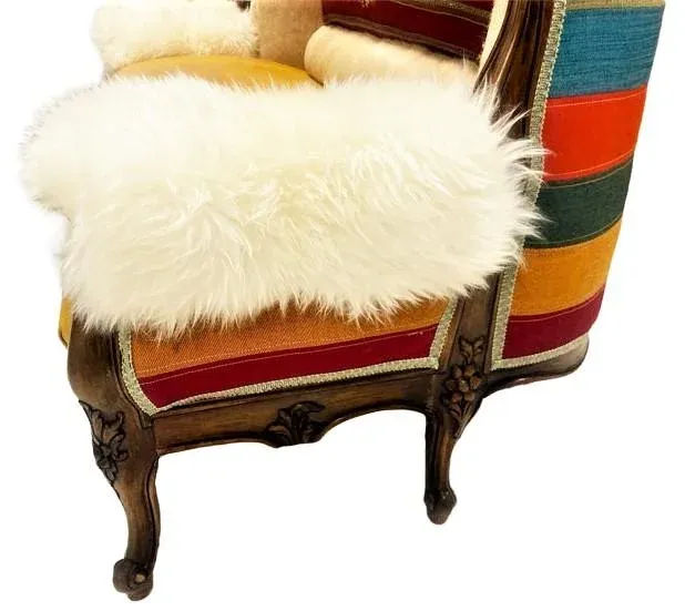 Late 19th Century French Settee With Guatemalan Hand Embroidery, Cowhide and Sheepskin - Image 6