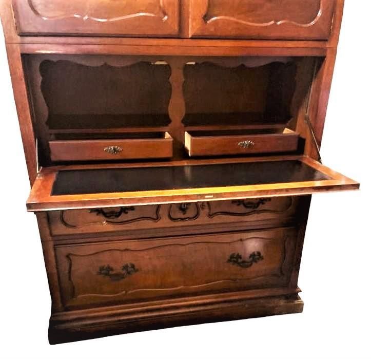 Baker Furniture Cherry Wood Armoire With Tooled Leather Drop Down Desk - Late 20th Century - Image 6