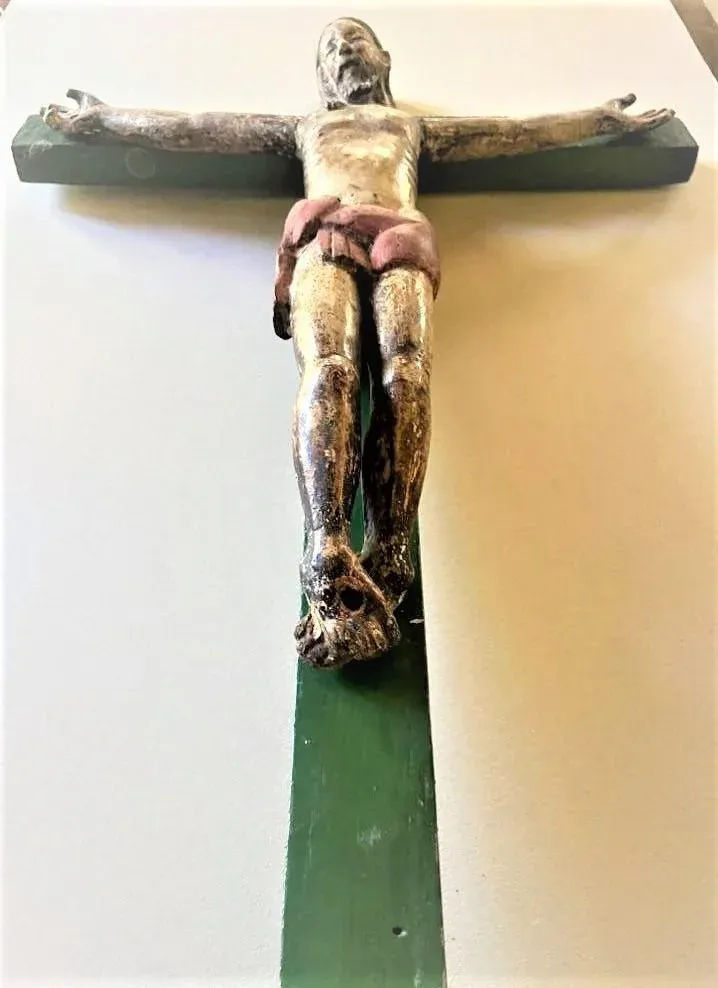 Mid 18th Century Antique Spanish Colonial Wood and Gesso Crucifix - Image 6