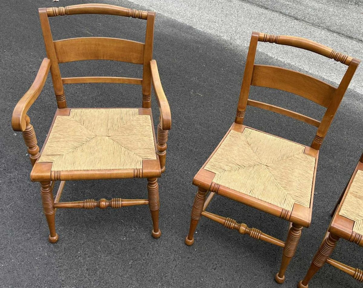 Nichols & Stone Maple Frame and Rush Seat Dining Chairs - Set of 4 Including 2 Armchairs - Image 6