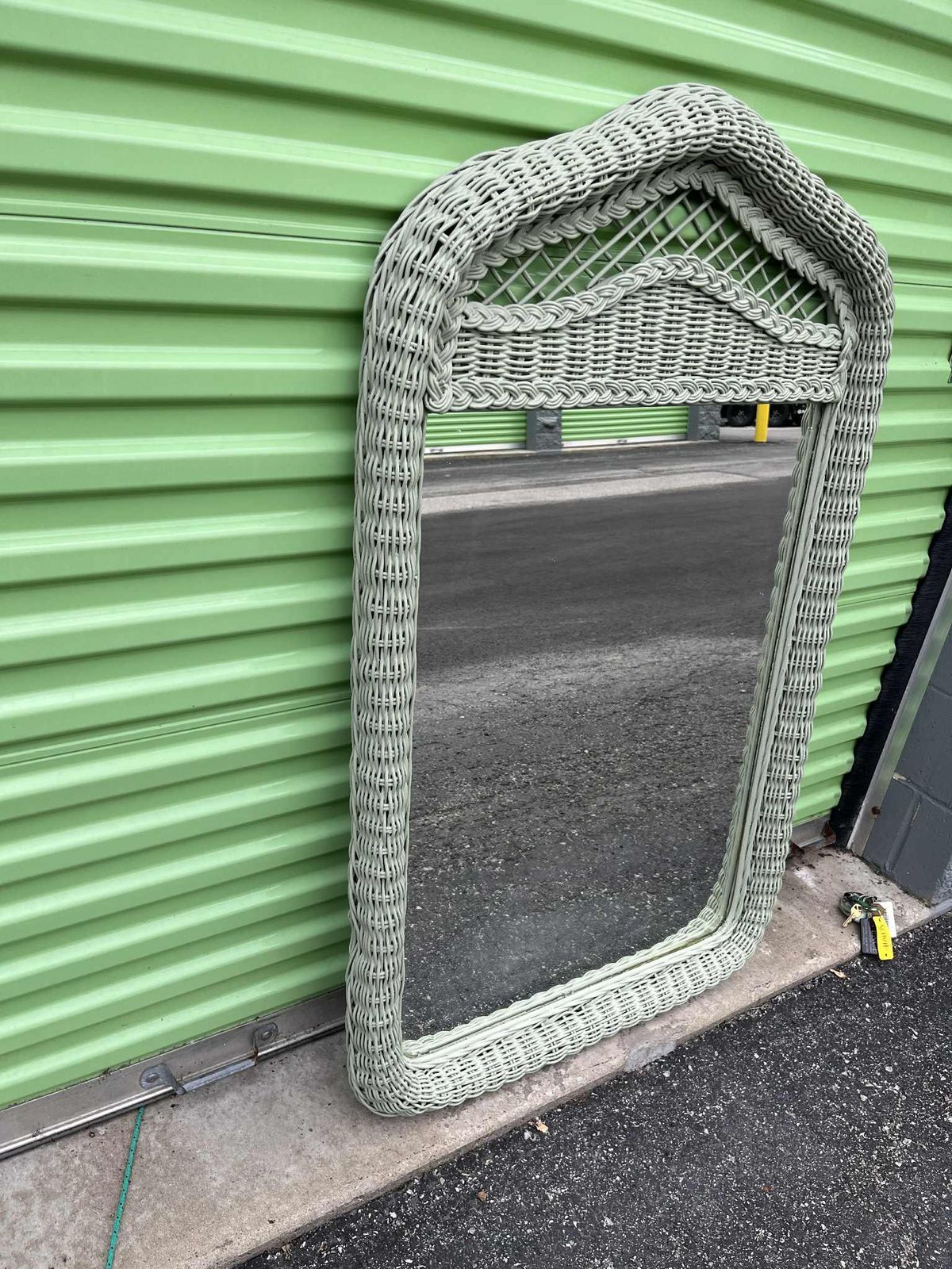 Henry Link Lexington Coastal Wicker Dresser and Mirror Set Circa 1980s - Newly Painted in Sage - Image 6