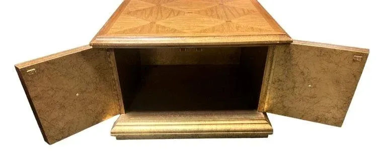 Late 20th Century Hollywood Regency Giltwood and Oak Parquet 30" X 30" Side Tables - a Pair - Image 6