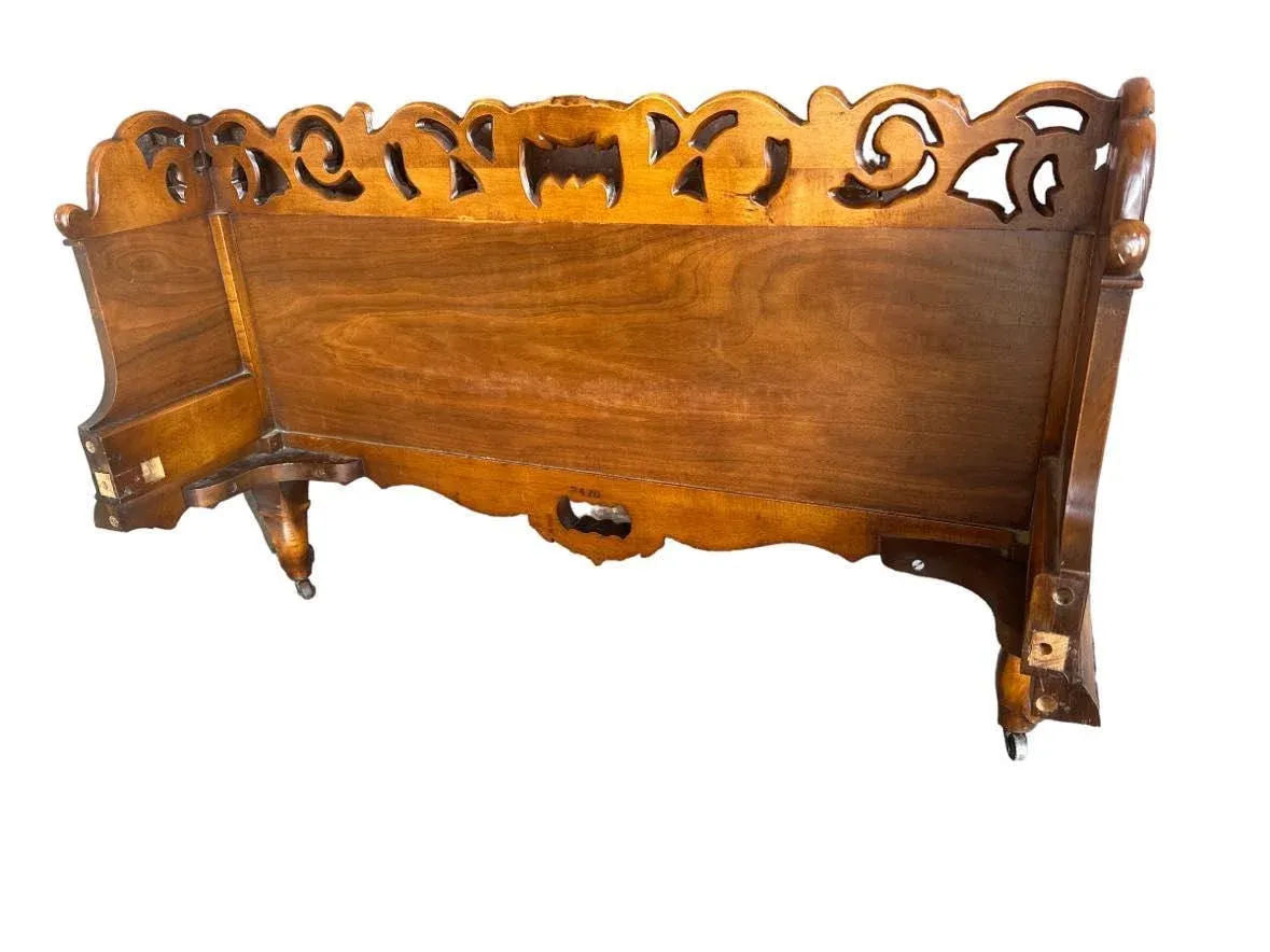 Antique Rococo Heavily Carved Burlwood and Walnut Bed Attributed to Kindel Grand Rapids - Twin Size - Circa 1910 - Image 6