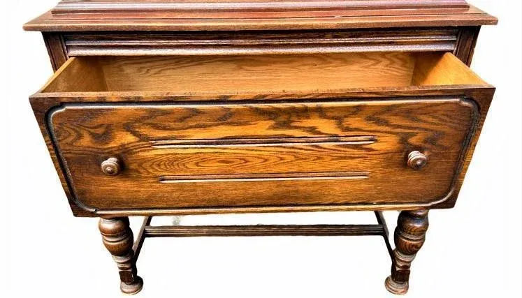 Antique Spanish Revival Solid Oak Liquor Cabinet or Linen Press - Early 20th Century - Image 6