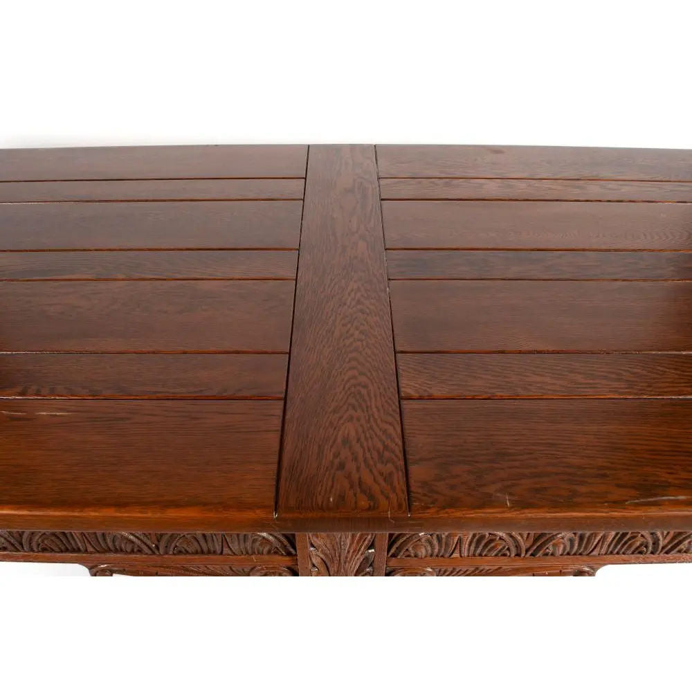Antique English Jacobean Refectory or Library Table - Monumental 9 Foot - Elegantly Carved Oak - Circa 1910 - Image 6
