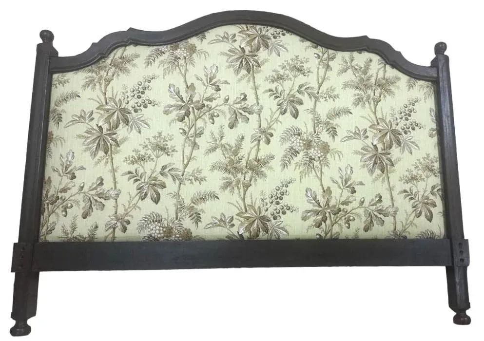 New Schumacher Chinoiserie ‘Brantwood Vine’ Linen Upholstery on Antique 19th Century Walnut Headboard - Image 6