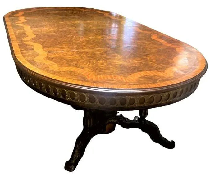 Monumental 19th Century Antique French Empire Dining Table in Burlwood, Satinwood and Mahogany - Image 6